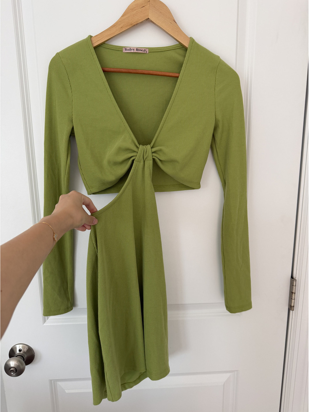 Green Long Sleeve Tie-Front Dress, Size Small